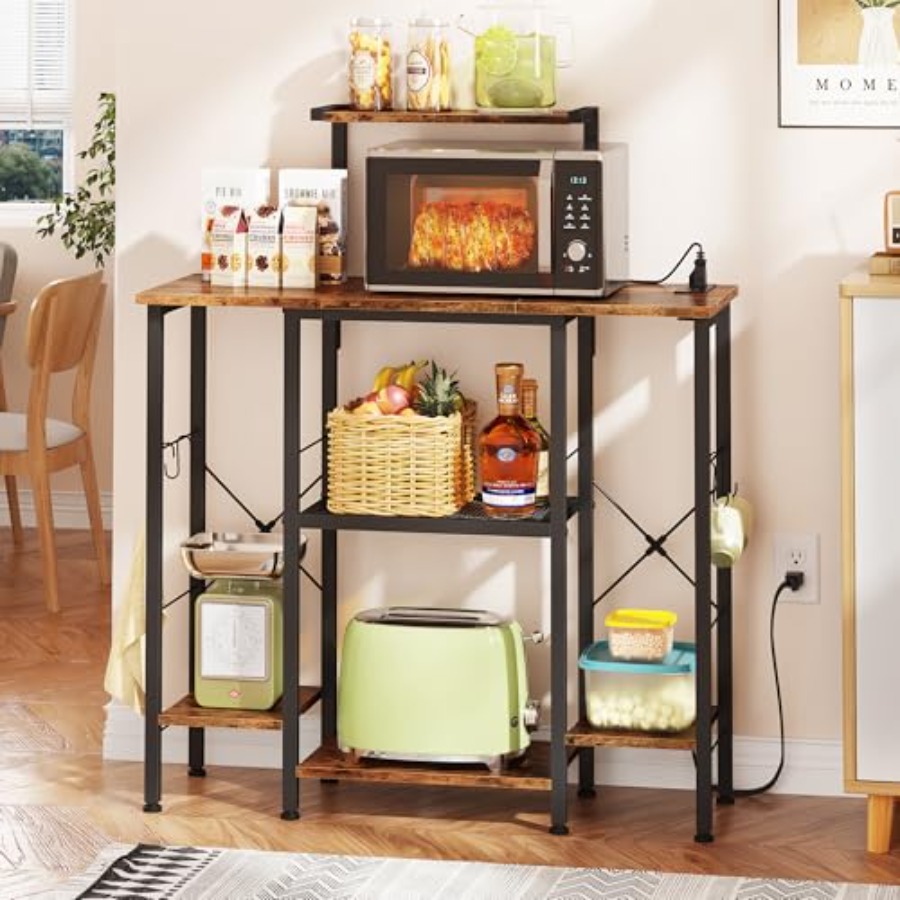 Kitchen Appliances Outlet - Bakers Rack with Power Outlet Coffee