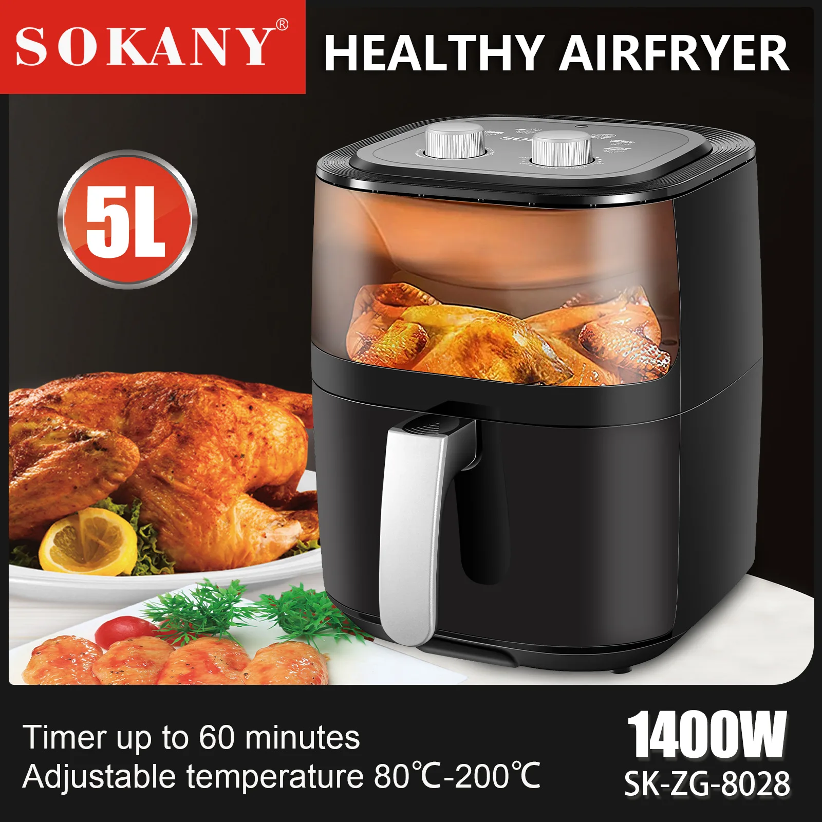 Wholesale Sokany 5L Smart Digi – Air Fryer 5L Digital Bewertung und Preis