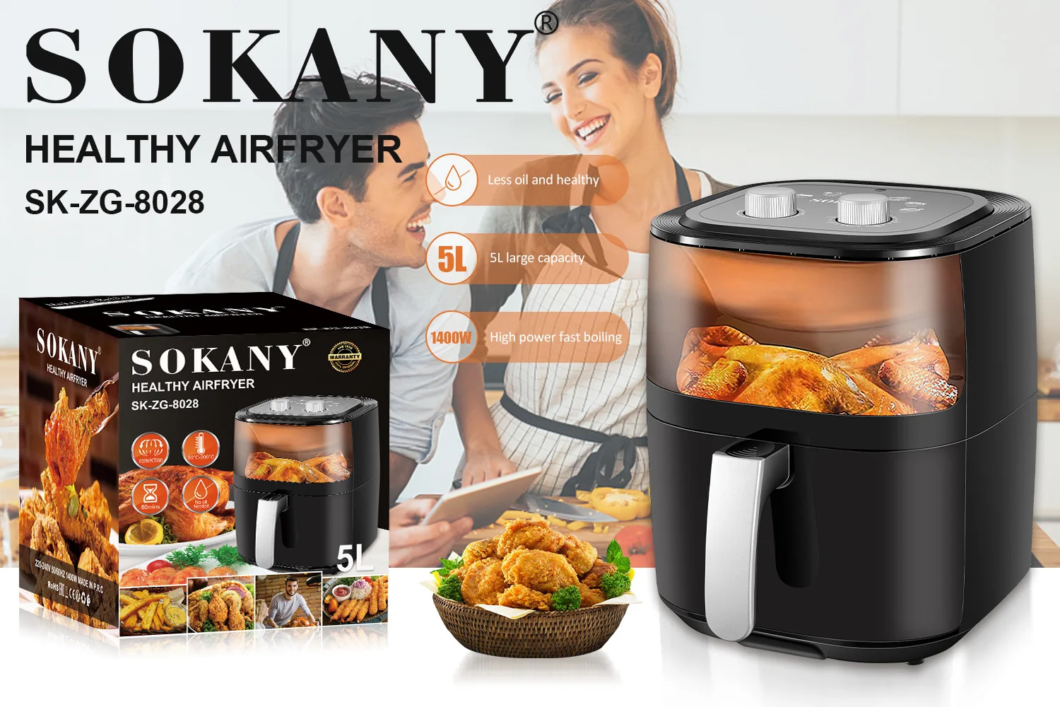 Wholesale Sokany 5L Smart Digi – Air Fryer 5L Digital Bewertung und Preis